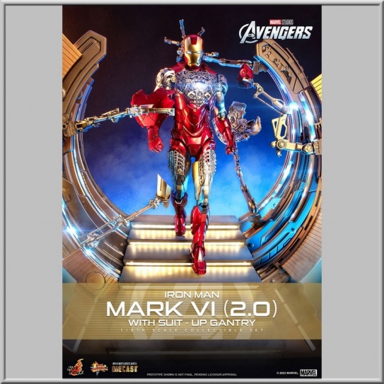 Hot Toys Iron Man Mark VI (2.0) with Suit-Up Gantry - Les Avengers